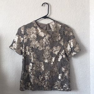 Grey Metallic Sequined Floral Top